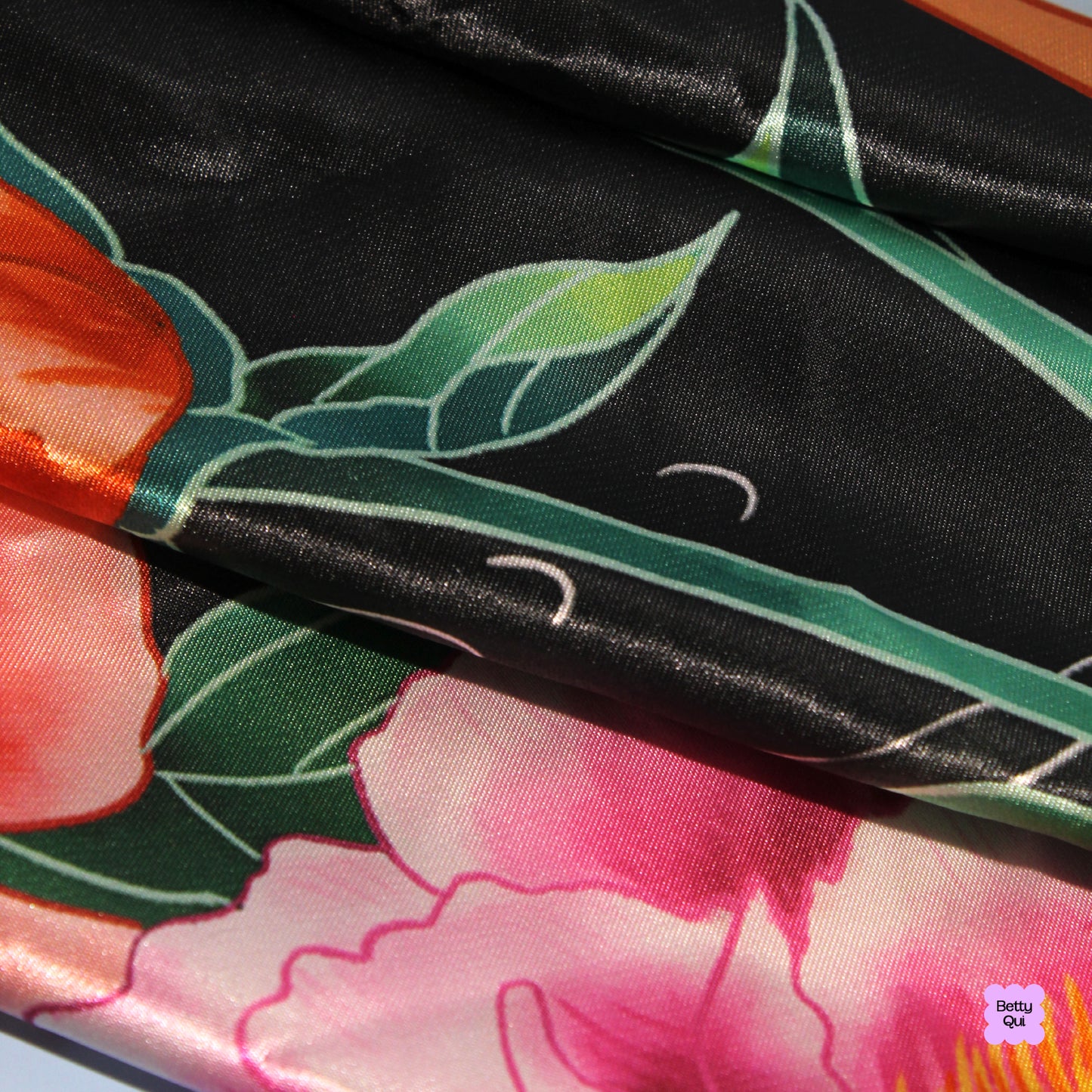 Bird & Peonies Satin Scarf