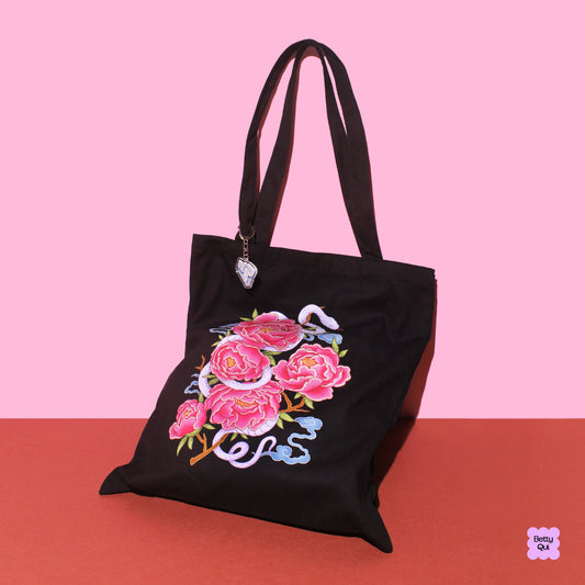 Snake & Peonies Tote Bag